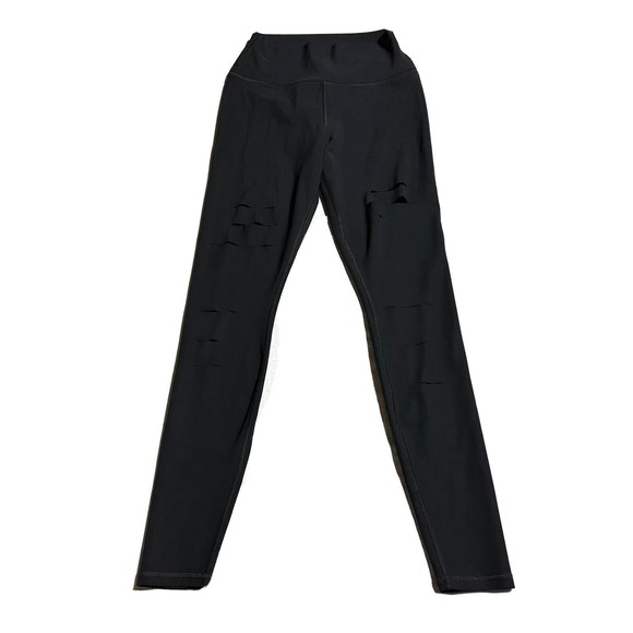 ALO Yoga High Waisted Ripped Warrior Black Leggings Women’s Size M Medium - Picture 2 of 13